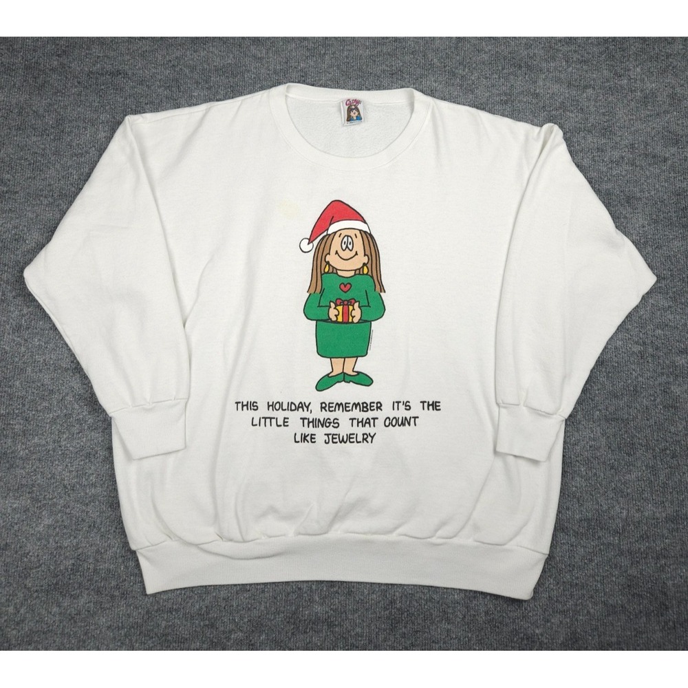Vintage 90's Guisewite Cathy Comic Strip Christmas Crewneck Sweatshirt 3X White